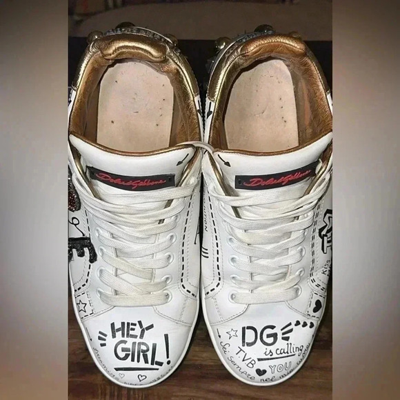Dolce & Gabbana DG Portofino Designer White Leather Sneakers/Shoes - Picture 15 of 16
